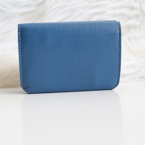 Balenciaga Blue & White Leather Logo Everyday Trifold Mini Compact Wallet - Picture 2 of 13